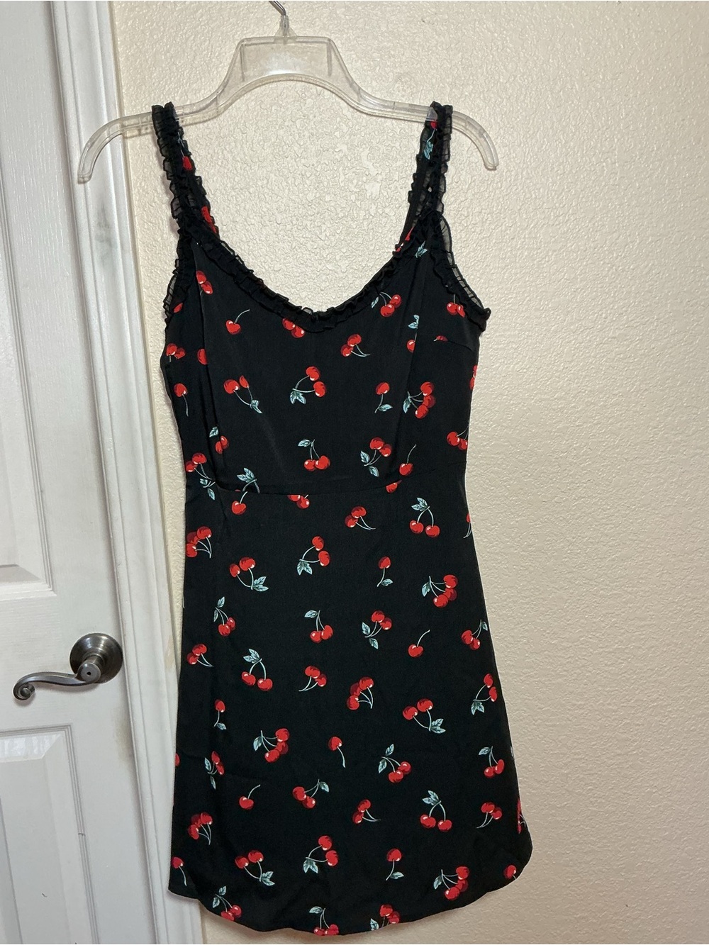 Black Cherry Print Slip Dress